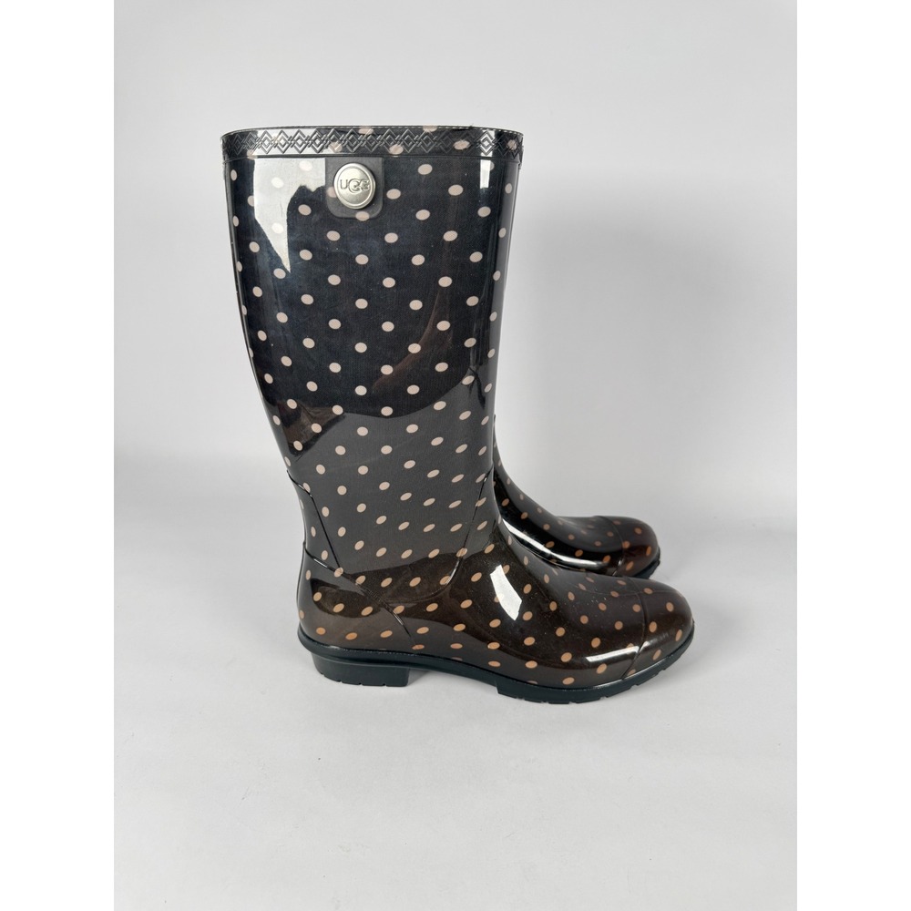 UGG Shaye Polka Dot Rain Boots Black White Waterproof Tall Boots 1019687 Size 10